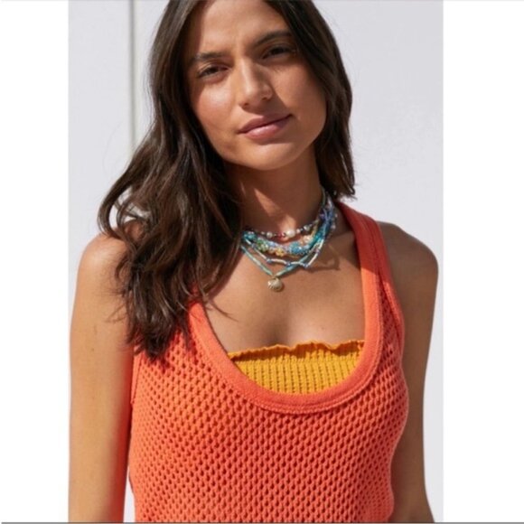 Urban Outfitters | BDG Tybee Mesh Sweater Tank Top Tangerine Orange Swim Cover S - Picture 4 of 13